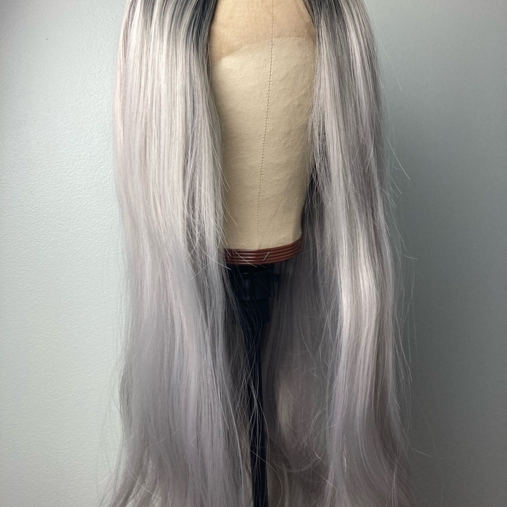 Grey Wig Black Root Lace Front Wig